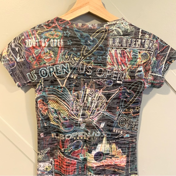 USTA US Open Collage Blackout Black Burnout Print Short Sleeve T-Shirt Size S - Picture 4 of 8